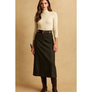 Vintage Y2K Ralph Lauren Wool Maxi Long Skirt Size 12 Army Olive Green